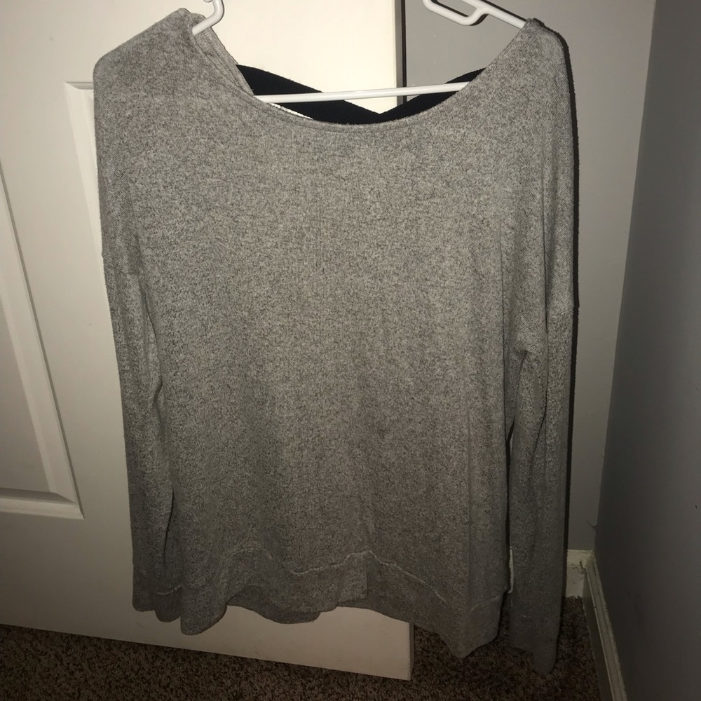 Gray sweatshirt with criss cross back